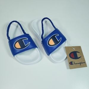 10K Champion Kid Toddler Unisex Blue White Summer Beach Water Sandals Flip Flops